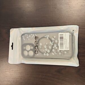 iPhone 14 Pro Phone Case, Daisy & Butterflies Black/Clear